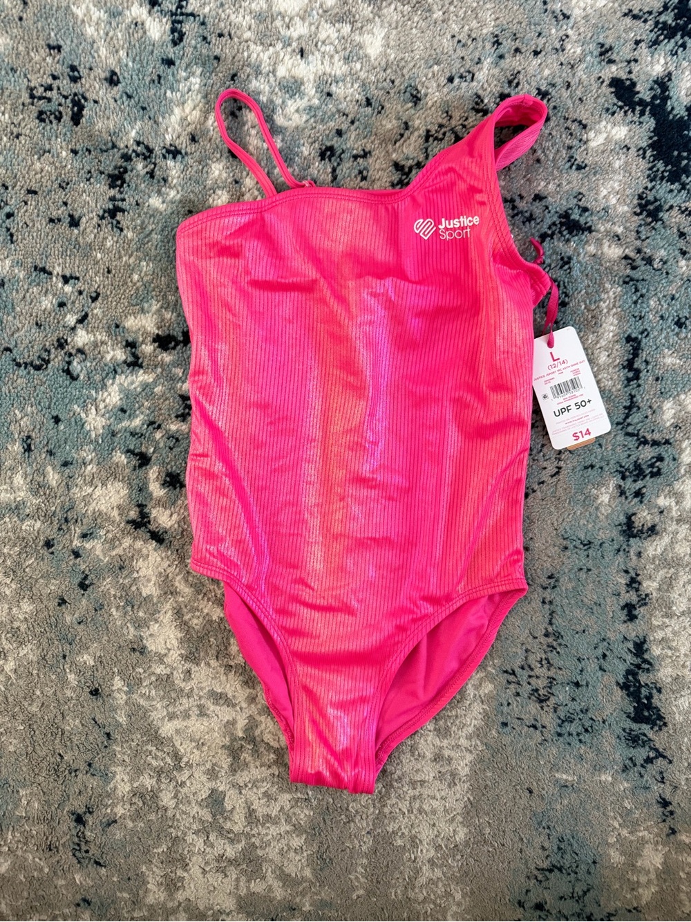 NWT Justice Sport Girls' Hot Pink One-Piece Swimsuit -L 12/14